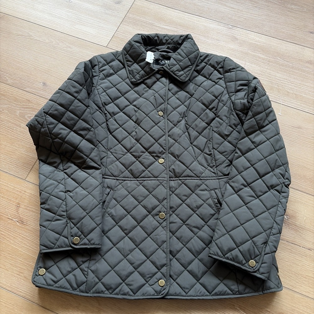Lauren Ralph Lauren Women Quilted Jacket Coat Barn Equestrian Olive Green Small